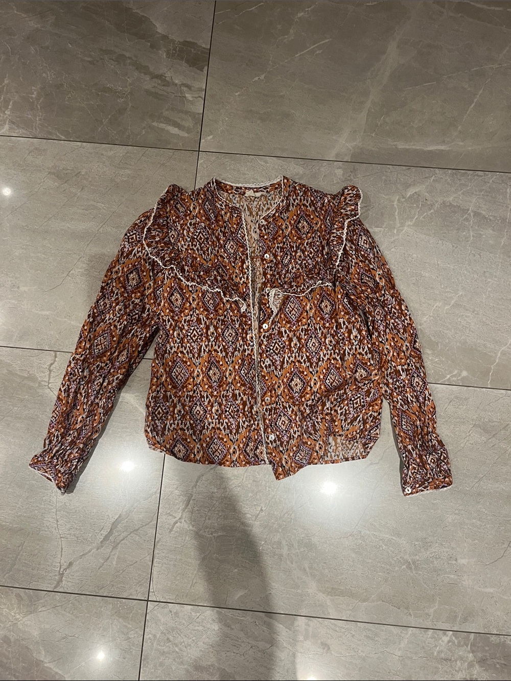 Sonmer - Boho Printed Long-Sleeve Women's Blouse in Rust Multi